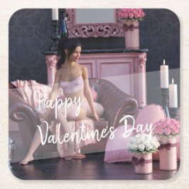 Valentinstag Schönheit in Fingerie auf dem Sofa Rechteckiger Pappuntersetzer