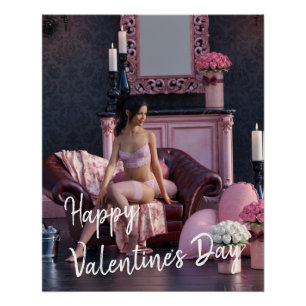 Valentinstag-Schönheit in Unterwäsche auf dem Sofa Poster