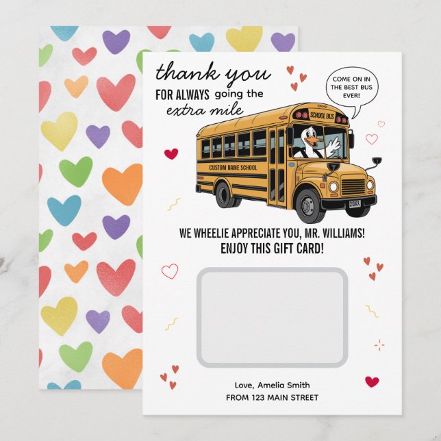 Valentinstag-Schulbusfahrer-Geschenkkartenhalter Dankeskarte (Vorne/Hinten)