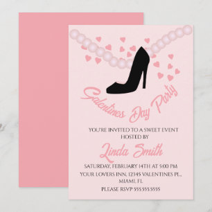 Valentinstag Schwarz Pinke Herzen High Heels Einladung