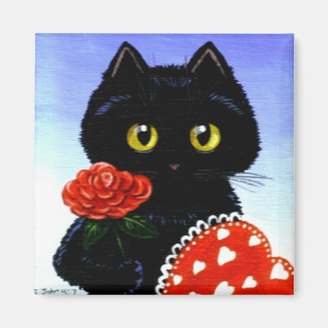 Valentinstag Schwarze Katze Kunst Magnet (Vorne)