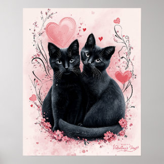 Valentinstag Schwarze Katzen Poster - Herzliche Kl