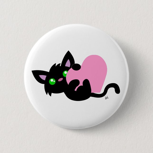 Valentinstag Schwarzer Kitty Button (Vorderseite)