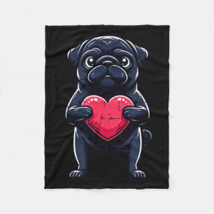 Valentinstag Schwarzer Pug Herz Lustiger Hund Mama Fleecedecke