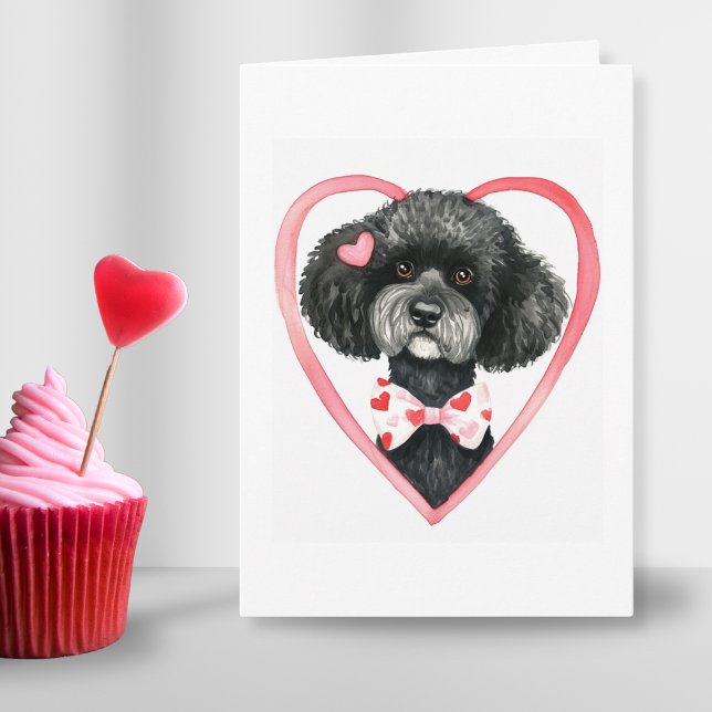 Valentinstag Schwarzes Podell Benutzerdefinierter  Feiertagskarte (black poodle dog mom love custome text personalized quote valentines day card for sweet fun cute)