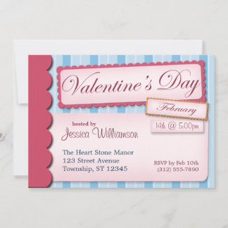 Valentinstag Scrapbook Blaue Streifen Einladungen