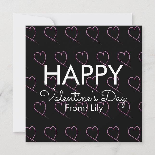 Valentinstag Scribble Hearts Pink Black Karte (Vorderseite)