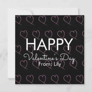 Valentinstag Scribble Hearts Pink Black Karte
