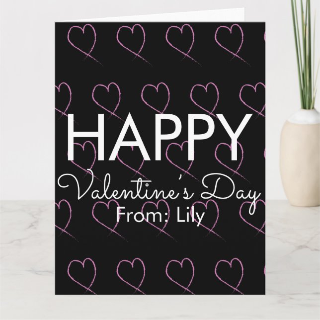 Valentinstag Scribble Hearts Pink Black Karte (Vorderseite)