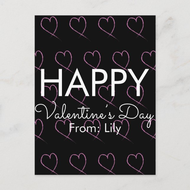 Valentinstag Scribble Hearts Pink Black Postkarte (Vorderseite)