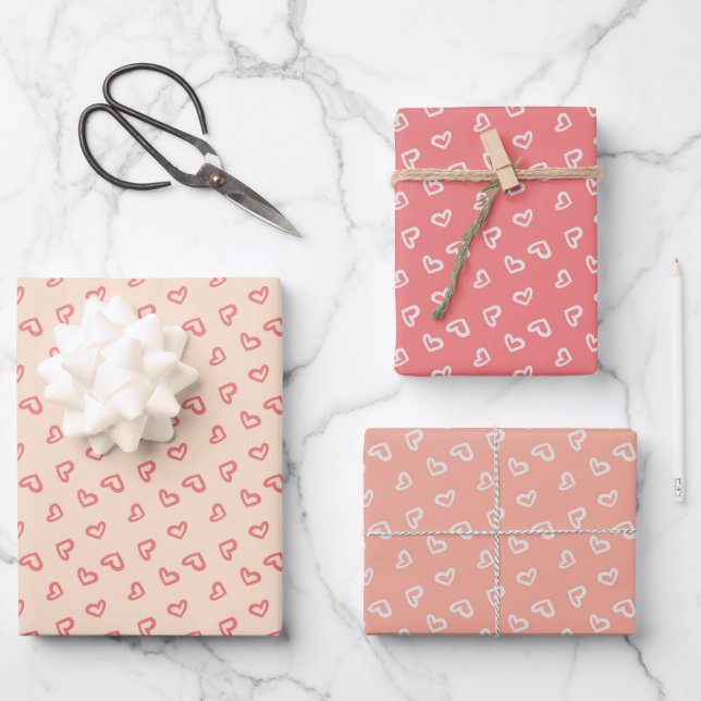 Valentinstag Set von 3 Packpapier Geschenkpapier Set (Vorderseite)