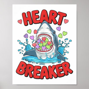 Valentinstag Shark Heart Breakfast Funny Boys Kind Poster