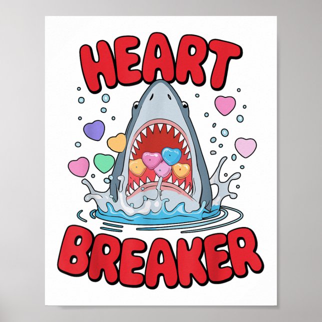 Valentinstag Shark Heart Breakfast Funny Boys Kind Poster (Vorne)
