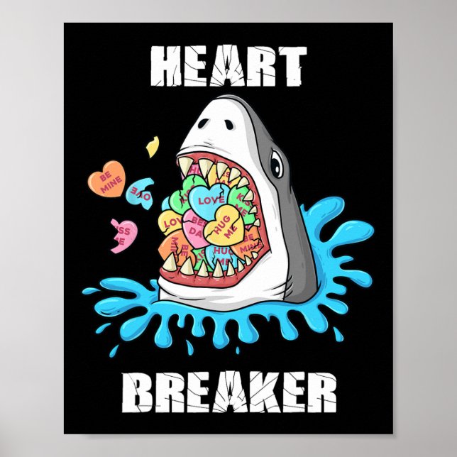 Valentinstag Shark Heart Breakfast Jungs Kinder Poster (Vorne)