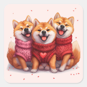 Valentinstag Shiba Inu Hunde Quadratischer Aufkleber