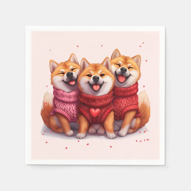 Valentinstag Shiba Inu Hunde Serviette (Vorderseite)