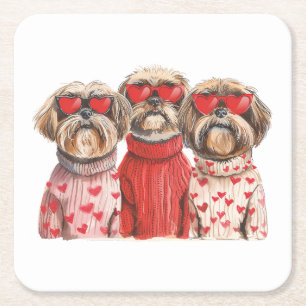 Valentinstag Shih Tzu Dogs Rechteckiger Pappuntersetzer