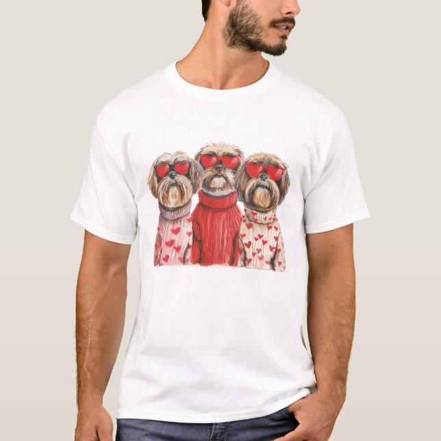 Valentinstag Shih Tzu Dogs T-Shirt (Vorderseite)
