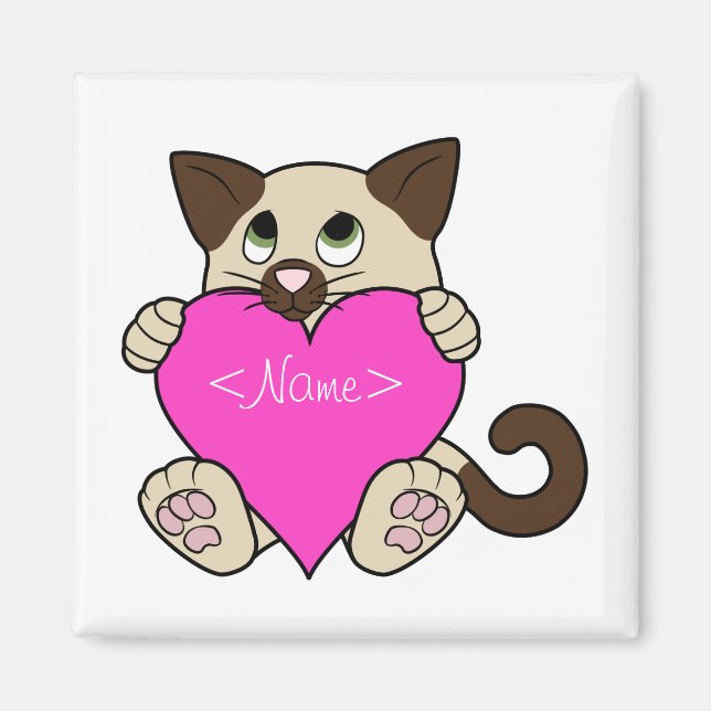 Valentinstag siamesische Katze mit rosa Herz Magnet (Vorne)