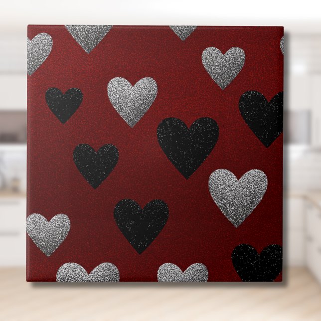Valentinstag Silber Schwarze Glitter-Herzen auf Bu Fliese (Von Creator hochgeladen)