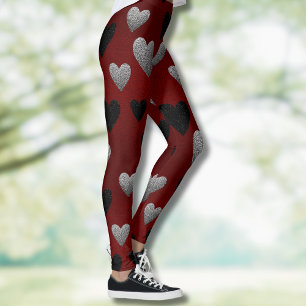 Valentinstag Silber Schwarze Glitzerherzen auf Bur Leggings