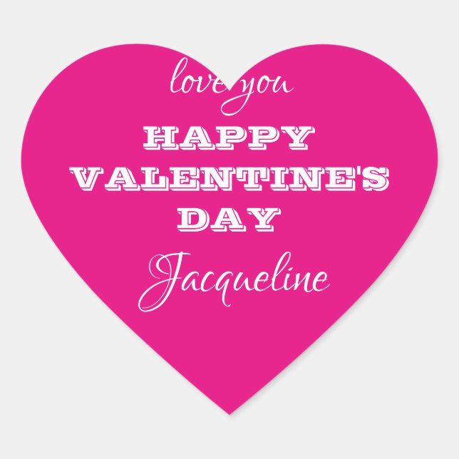 Valentinstag Skriptname Niedliches Hot Pink Herz-Aufkleber (Vorderseite)