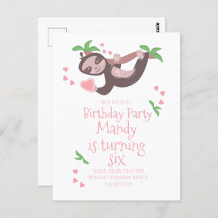 Valentinstag Sloth Birthday Party Hearts  Postkarte
