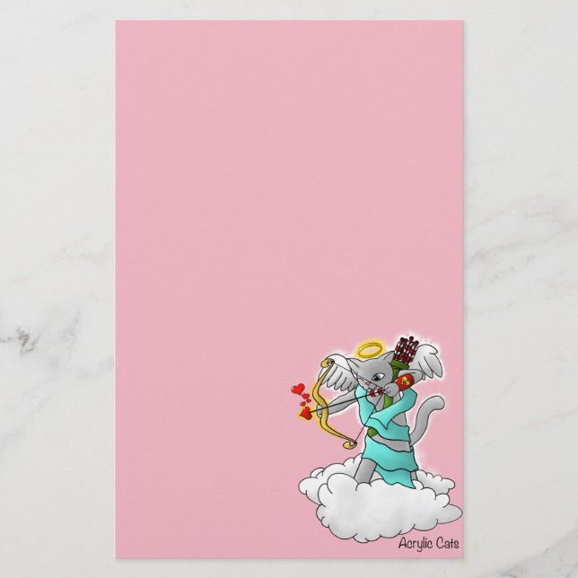 Valentinstag Smokey Gray Cupid Cat Briefpapier (Vorderseite)