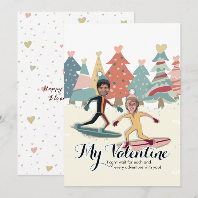 Valentinstag-Snowboardkarte Feiertagskarte (Vorne/Hinten)