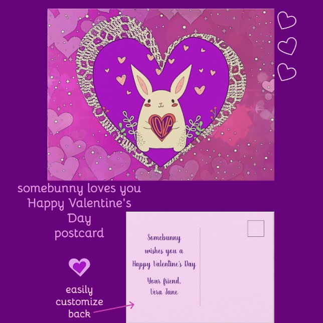 Valentinstag Sonnenschein mit Liebe Herz Postkarte (Somebunny loves you!
Happy Valentine's Day
postcard)