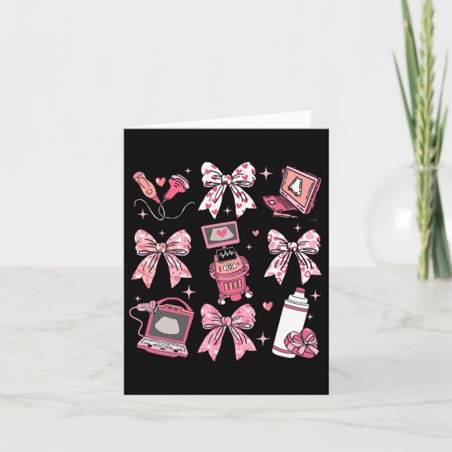Valentinstag Sonographin Nurse Coquette Bow Hear Karte (Vorderseite)