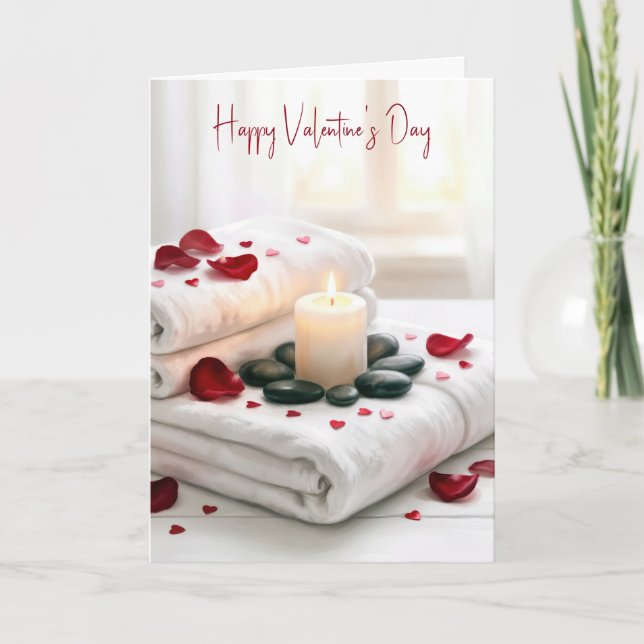Valentinstag-Spa mit Rosenblättern Karte (Vorderseite)