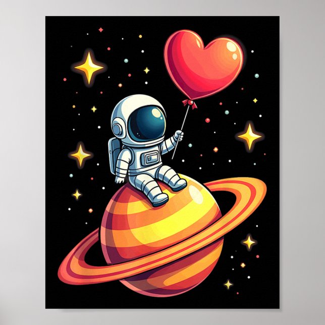 Valentinstag Space Astronaut Herzballon Poster (Vorne)