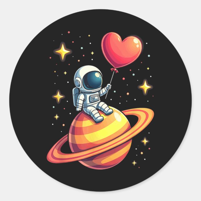 Valentinstag Space Astronaut Herzballon Runder Aufkleber (Vorderseite)