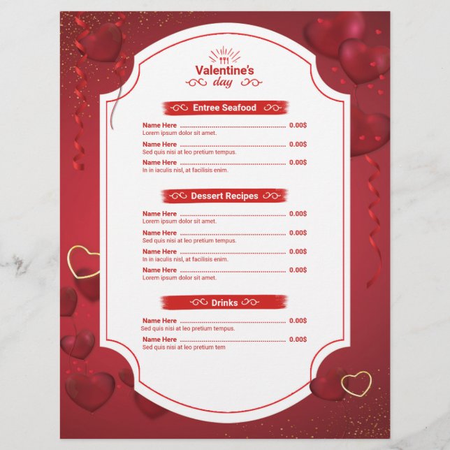 Valentinstag Special Menu Card Flyer (Hinten)