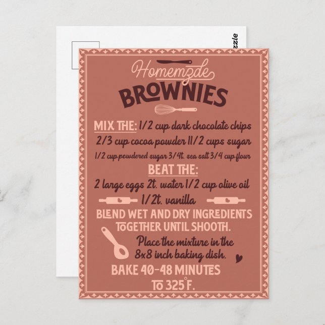 Valentinstag Spezielle hausgemachte Brownie Rezept Postkarte (Vorne/Hinten)