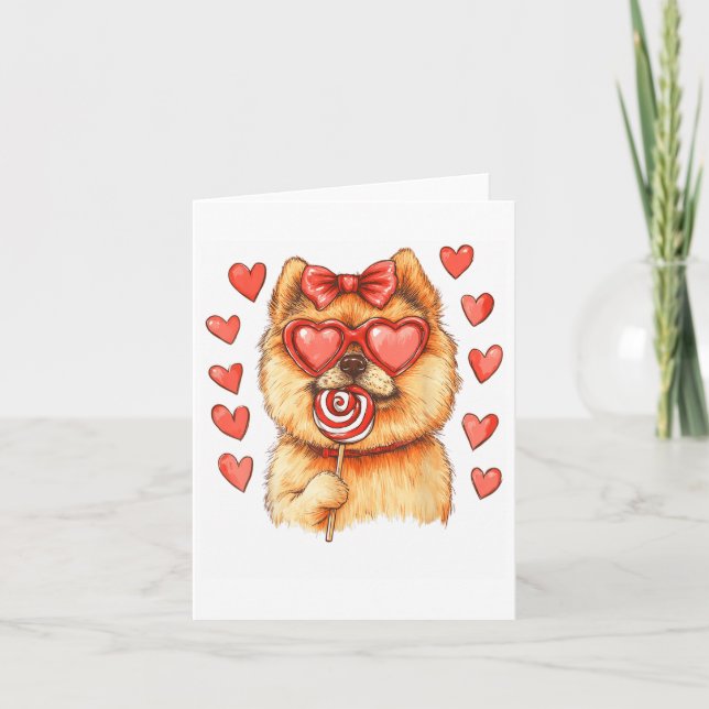 Valentinstag Spitz Hund mit Lollipop Herz Karte (Vorderseite)