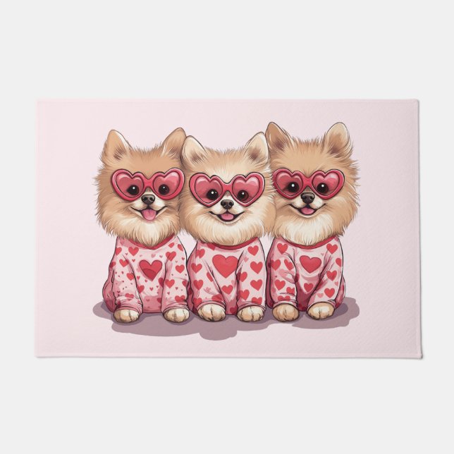 Valentinstag Spitz Hunde Fußmatte (Vorderseite)