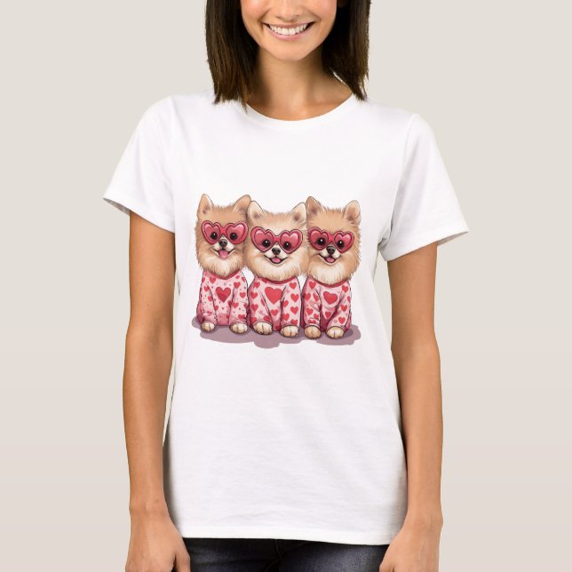 Valentinstag Spitz Hunde T-Shirt (Vorderseite)