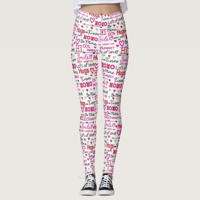 Valentinstag-Sprüche Wortcollage Leggings (Vorderseite)