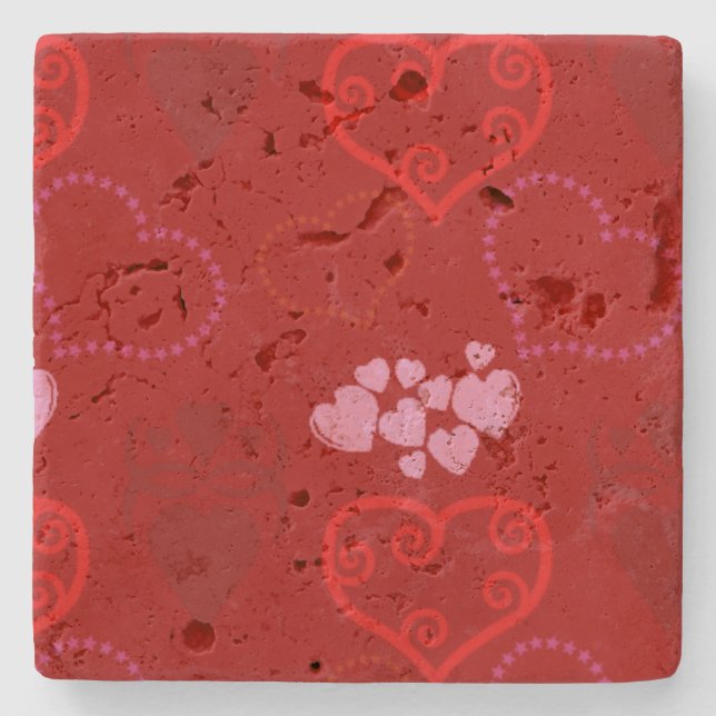 Valentinstag Stone Untersetzer - Rote und rosa Her (Vorderseite)