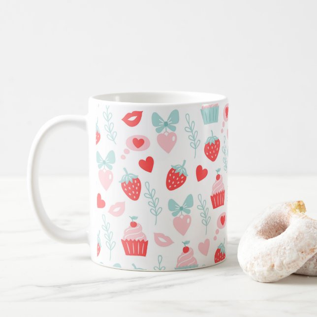Valentinstag Strawberry Kisses Cupcakes Herzen Tasse (Mit Donut)