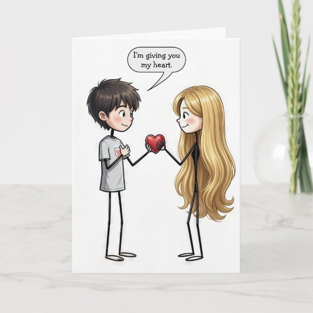 Valentinstag-Strichmännchen-Junge  Karte (Vorderseite)