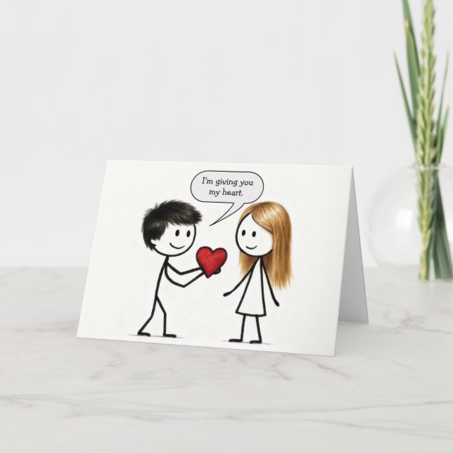 Valentinstag-Strichmännchen-Junge  Karte (Vorderseite)