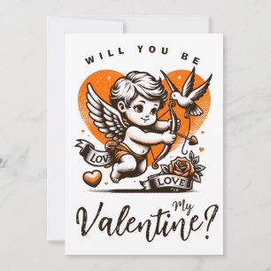 Valentinstag süße orange Herz Cupido Feiertagskarte