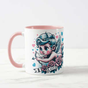Valentinstag süße rosa teal Cupid  Tasse