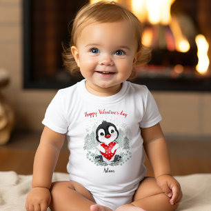 Valentinstag Süßer Pinguin Benutzerdefinierter Nam Baby Strampler