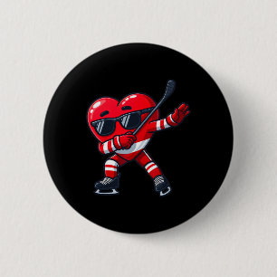 Valentinstag Süßes Dabbing-Herz Eishockey Lustig Button