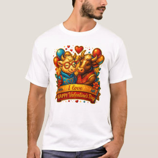 Valentinstag Süßes Kuh-Paar T-Shirt – Romantisch