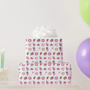 Valentinstag Süßigkeiten Dessert Rosa Wasserfarbe Geschenkpapier